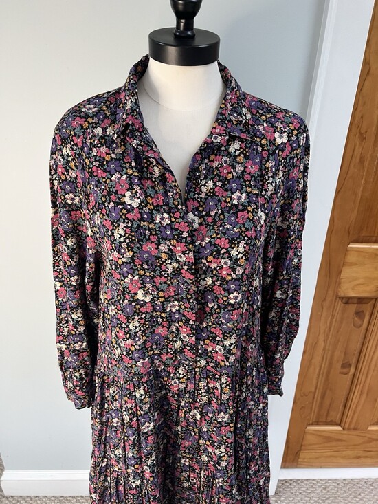 Natural Life Midi Dress Dark Floral Long Sleeve Med Cottage Boho - Picture 2 of 9